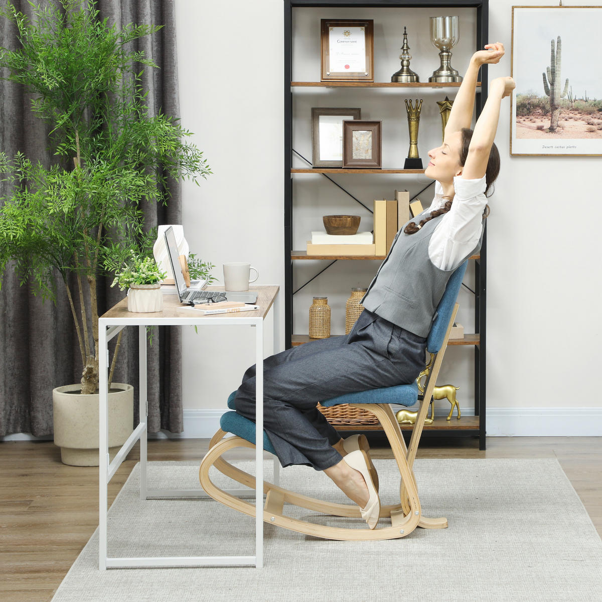 KNIESTUHL Birkenholz Polyester Blau - Blau, Holz (51/93/84cm) - HOMCOM