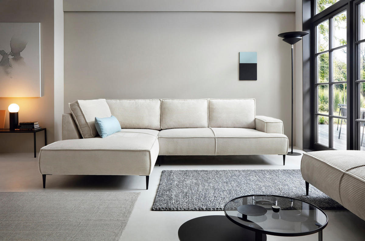 SCHLAFSOFA 275 cm L-Form Harmonia mit Beinen, Links, Ecru - Ecru, Holz (275/195cm) - Emporius
