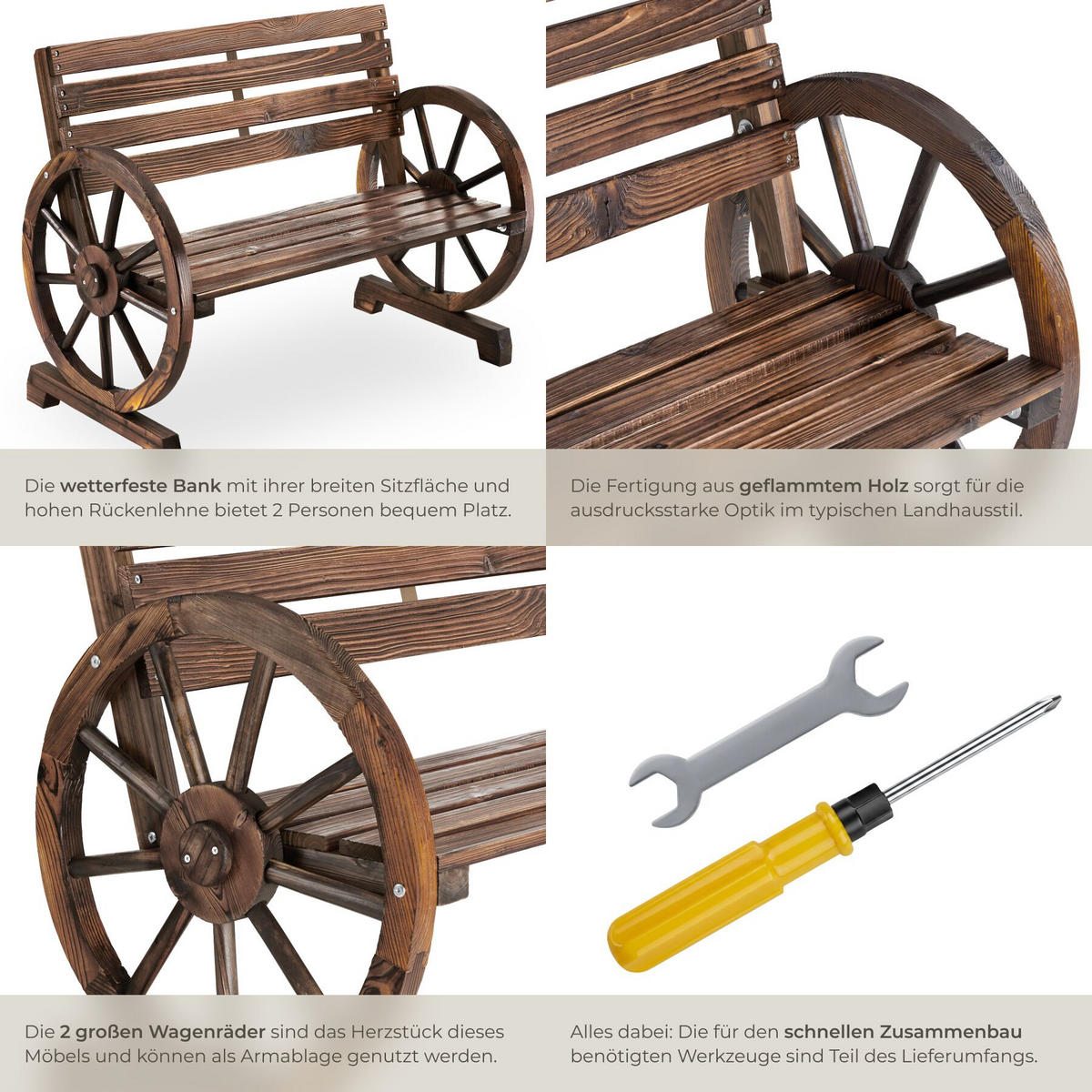 GARTENBANK Howdy, Belastbarkeit 320 kg, braun - Braun, Holz (106/78/55cm) - tectake