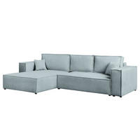 ECKSOFA mit Schlaffunktion - 290 cm - Blaugrau/Schwarz, Kunststoff/Textil (290/185cm) - home24