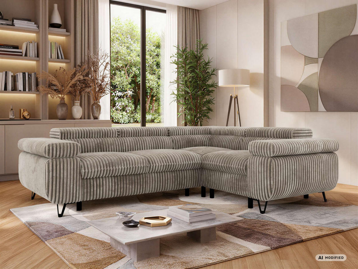 ECKSOFA ORSO L Hellbraun Cord - Rechts Seite - Hellbraun/Schwarz, Textil/Metall (268/197cm) - MKS