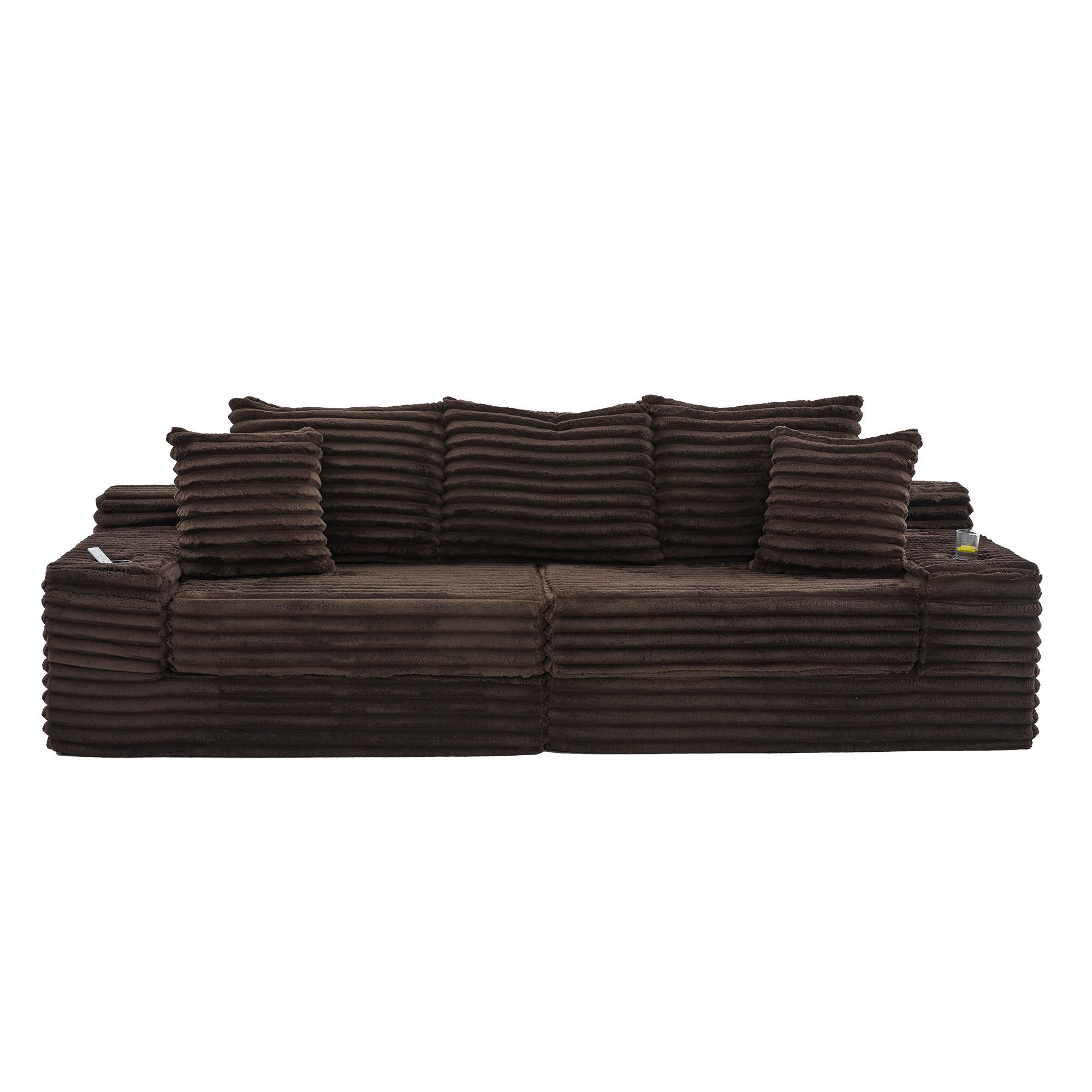 SCHLAFSOFA 273/98/87 cm Kaffee mit beidseitigen Taschen und Getränkehaltern - Mokka, Textil (107.48/34.25/38.58cm) - Oxeza