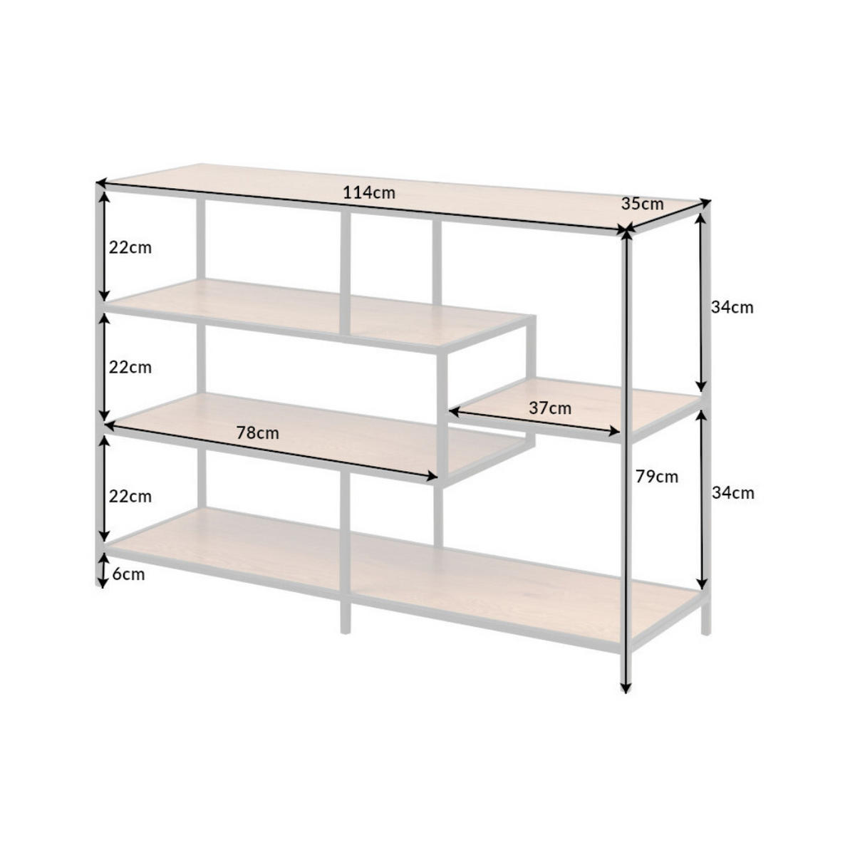 BÜCHERREGAL SLIM LINE Wildeiche Schwarz 114 cm - Schwarz/Braun, Holz/Metall (114/79/35cm) - riess-ambiente