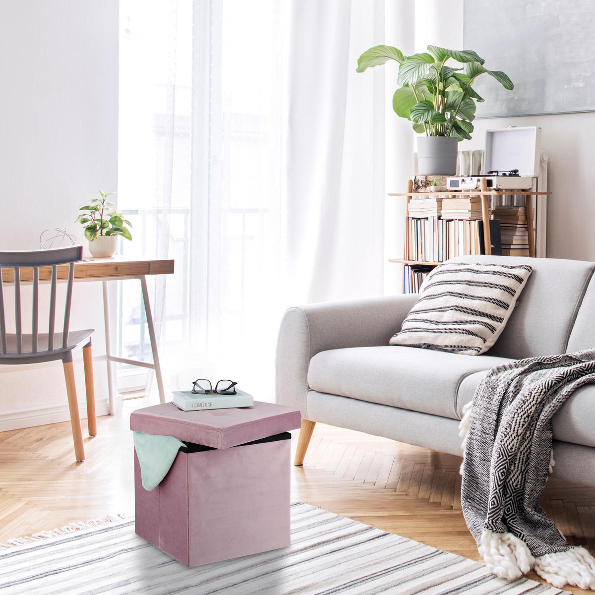 HOCKER - Rosa, Holzwerkstoff/Textil (38/38/38cm) - Relaxdays