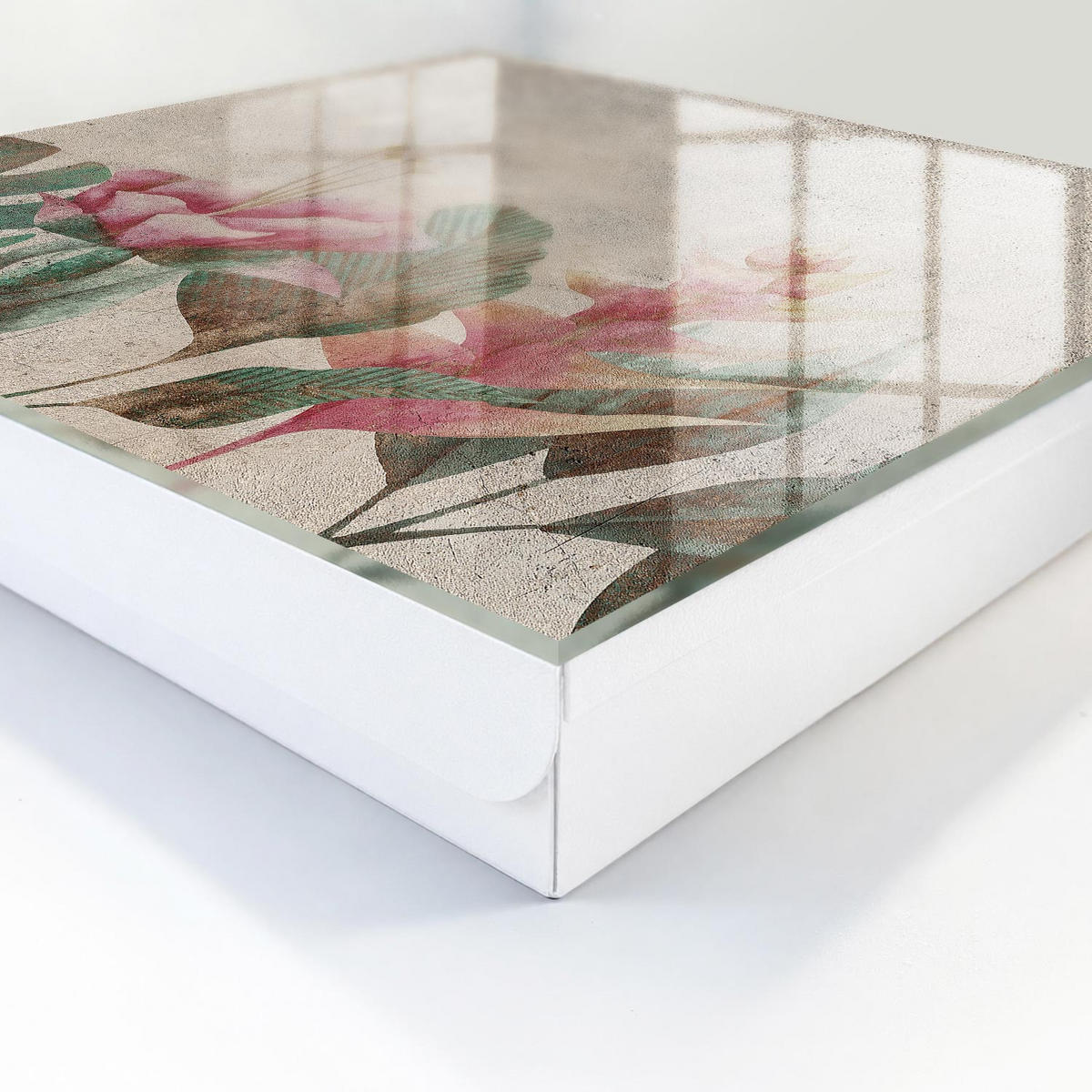 SCHLÜSSELBOX Weiß 30x30 cm – Türöffnung nach rechts - Botanische Eleganz - Beige, Metall (30/30/5cm) - TULUP