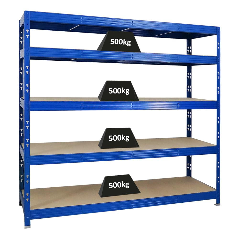 SCHWERLASTREGAL Rhino 180x200x60 cm 5 Spanplatten-Ebenen 8mm Fachlast 500 kg Blau - Blau, Metall (200/180/60cm) - PROREGAL