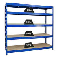 SCHWERLASTREGAL Rhino 180x200x60 cm 5 Spanplatten-Ebenen 8mm Fachlast 500 kg Blau - Blau, Metall (200/180/60cm) - PROREGAL