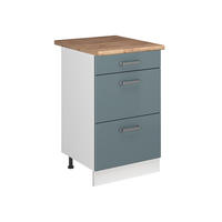 KÜCHENUNTERSCHRANK R-Line, Blau-Grau/Weiß, 50 cm Arbeitsplatte Goldkraft Eiche - Blaugrau/Weiß, Holzwerkstoff (50/81.6/60cm) - Vicco