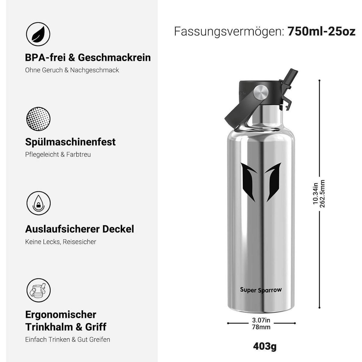 TRINKFLASCHE Edelstahl 750 ml - Silberfarben, Metall (7.5/7.5cm)