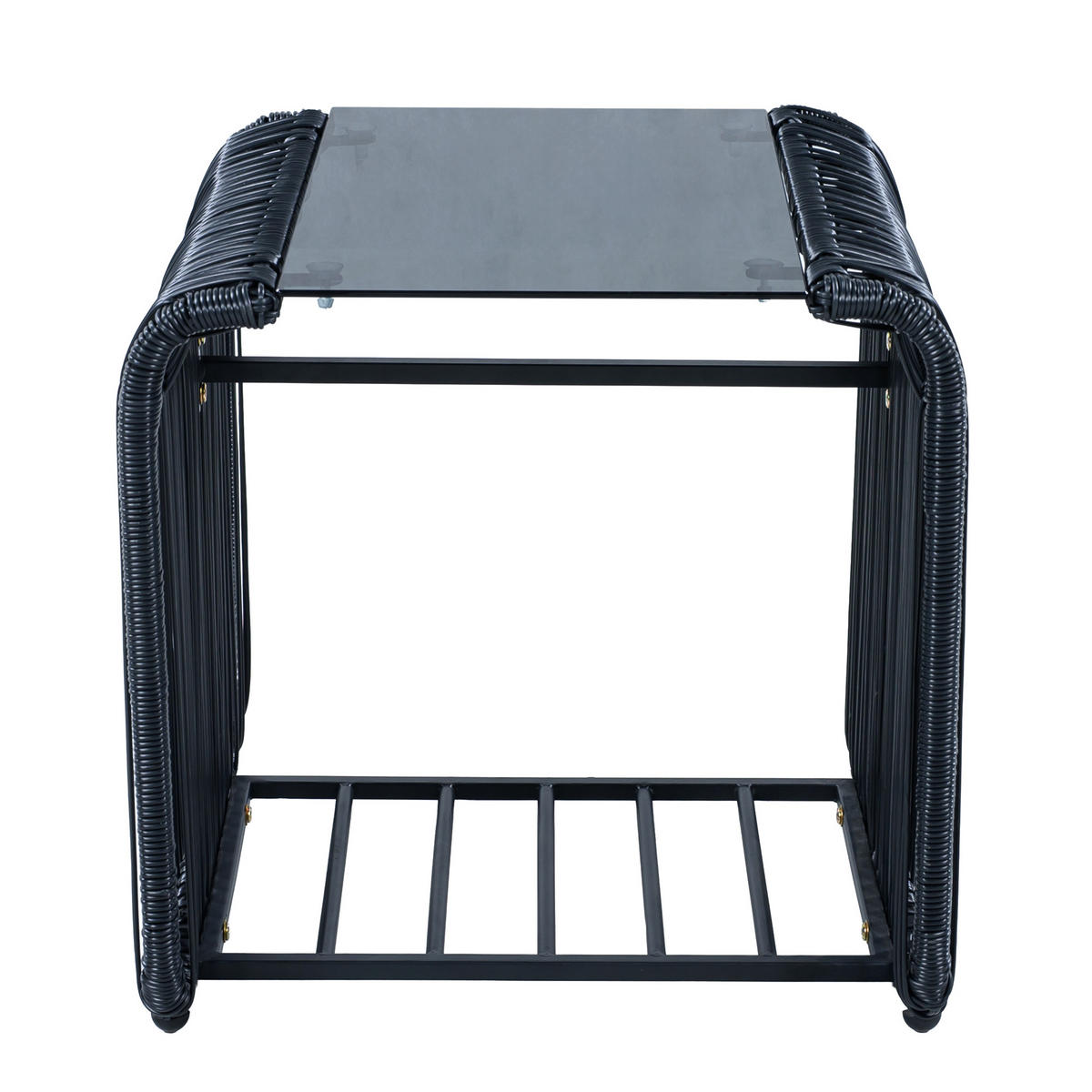 BALKONSET Gartenlounge-Set, 5-teilig, PE-Rattan, Schwarz+Dunkelblau - Schwarz, Metall - LVHOM
