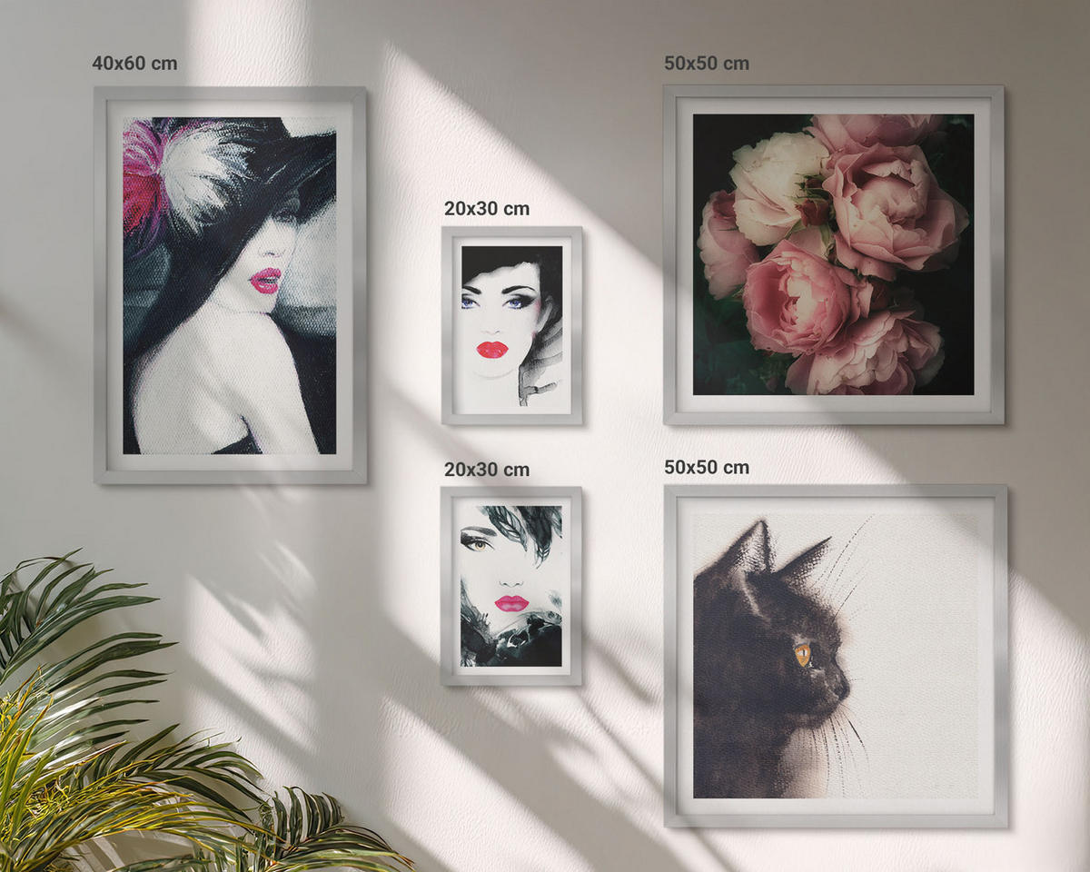 WANDBILDER 5er Set - 50x50 cm & 20x30 cm & 40x60 cm Silberner Rahmen - Boho-Buch mit Muscheln - Silberfarben, Kunststoff (40/60cm) - ArtPrintCave