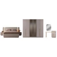 BETTANLAGE VALORIA Schlafzimmer-Set, 5-teilig, Creme, Bett mit Kopfteil 2 Nachttischen Kommode und Kleiderschrank - Creme, Leder/Holzwerkstoff (160/200cm) - Villa Möbel