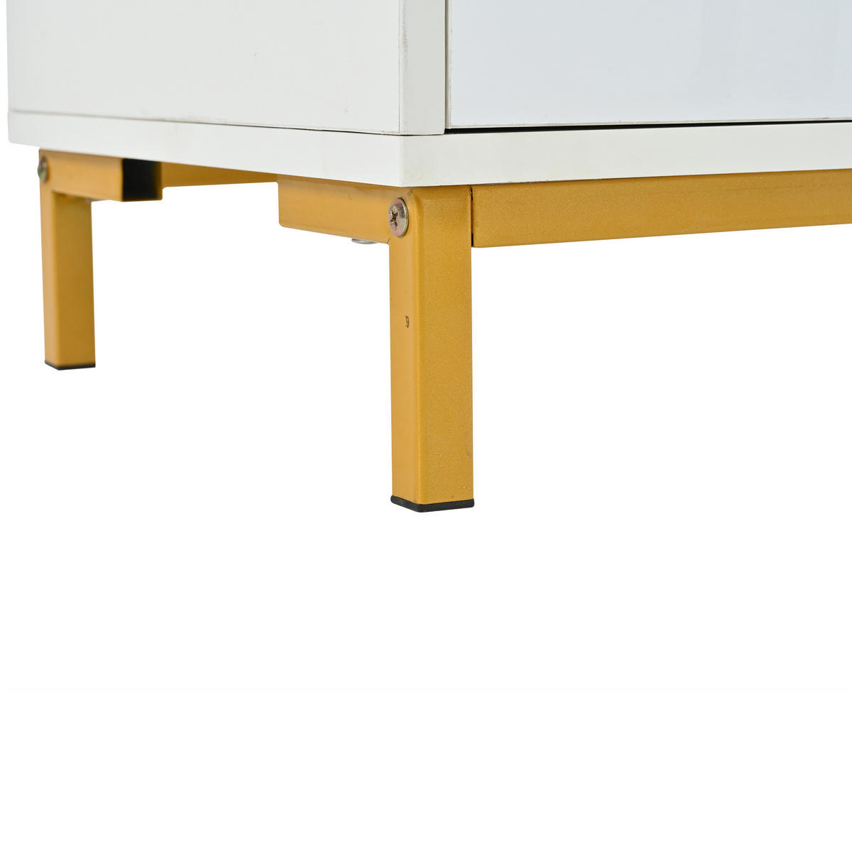SCHUHBANK 100/38/68 cm in Weiß/Gold mit Sitzfläche, 2 Klappenfächern und Schrank - Weiß, Holzwerkstoff (100/68/38cm) - BEAOK