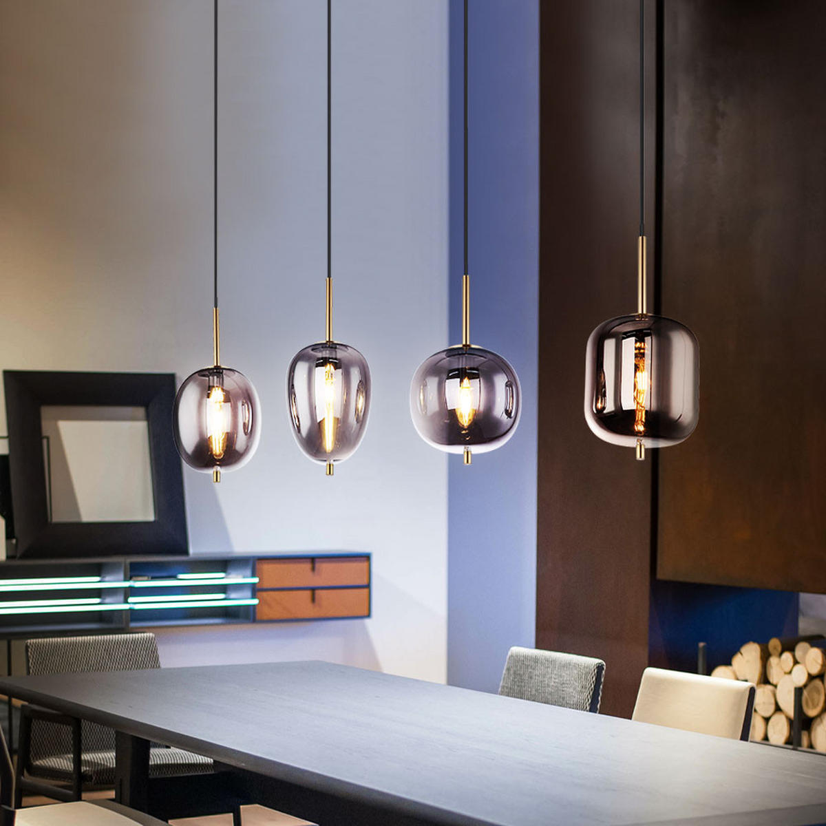 HÄNGELEUCHTE BLACKY I Metall Grau - Grau, Glas (110/18.5/120cm) - Globo Lighting