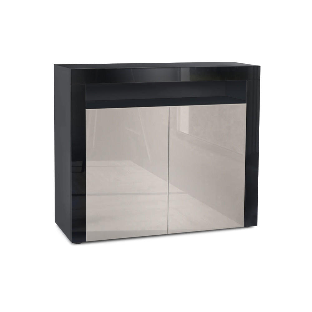 KOMMODE Valencia Sandgrau Hochglanz / Schwarz Hochglanz - Sandfarben/Schwarz Hochglanz, Holzwerkstoff (108/92/40cm) - Vladon