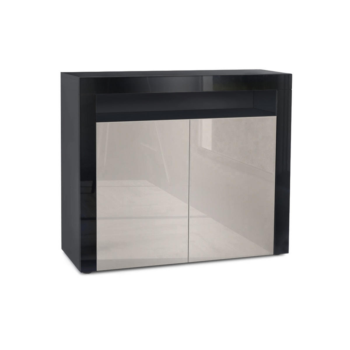 KOMMODE Valencia Sandgrau Hochglanz / Schwarz Hochglanz - Sandfarben/Schwarz Hochglanz, Holzwerkstoff (108/92/40cm) - Vladon