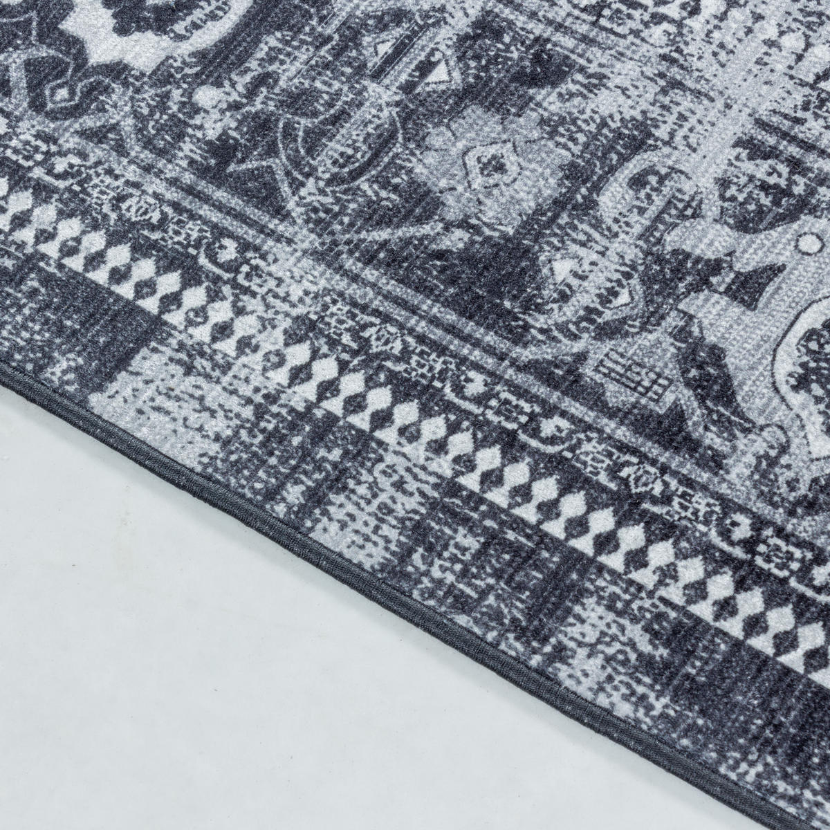 TEPPICH Waschbar Flachgewebe Orientalisch Polyester Wohnzimmer Schwarz Rechteckig 200x290 - Schwarz, Textil (200/290cm) - KADIMA DESIGN