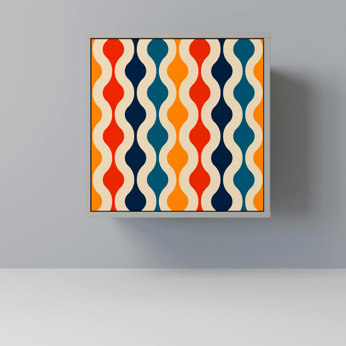 SIDEBOARD COLORFUL NOSTALGIA, Grau, 57,5x42x75,5 cm, Goldfarbene Metallfüße - Goldfarben/Multicolor, Holzwerkstoff/Metall (57.5/75.5/42cm) - SpaceRebels