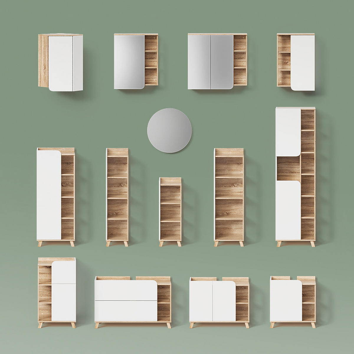KOMPLET KOPALNIŠKEGA POHIŠTVA Marano, Sonoma/Bela, 4-delni - bela/hrast sonoma, leseni material (100/65/35cm) - Livinity®
