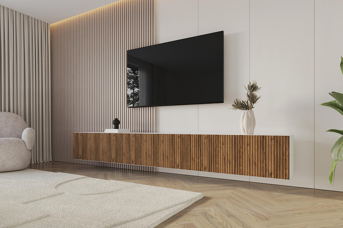 LOWBOARD NOA-2-W 3x100x40x41 cm - Weiß / Katania - Eiche Wotan, Holzwerkstoff (300/40/41cm) - ALTDECOR