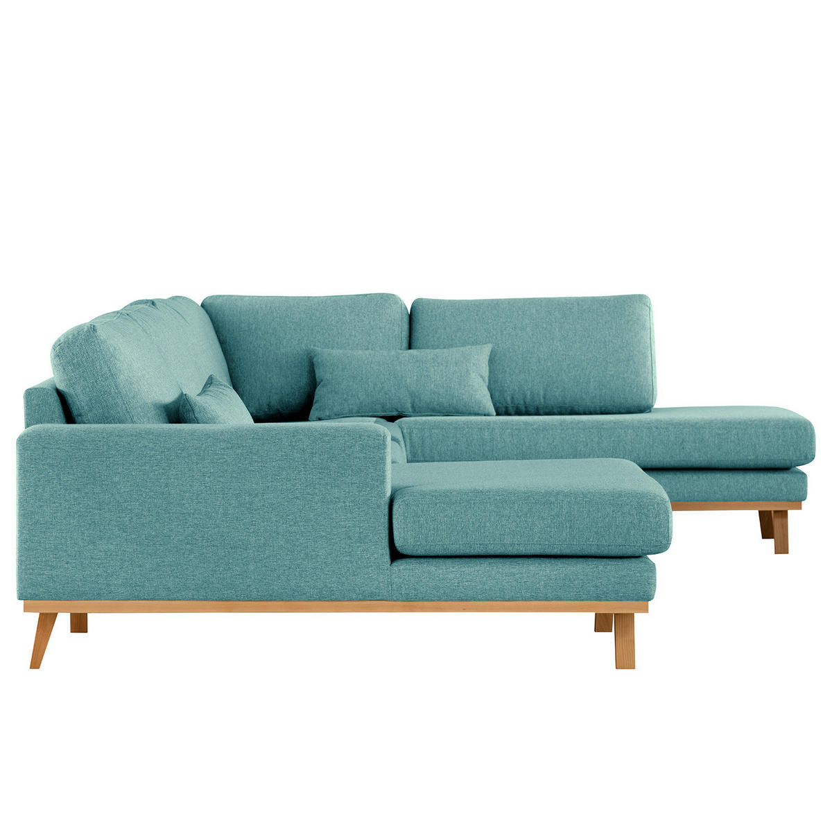 WOHNLANDSCHAFT mit Longchair - Buchefarben/Petrol, Buchenholz/Textil (371/81/219cm) - home24