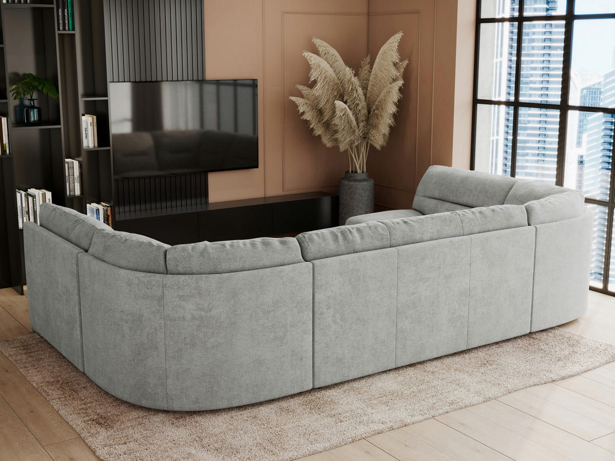 WOHNLANDSCHAFT COMODO U Hellgrau Struktur - Silberfarben/Hellgrau, Textil/Metall (340/93/206cm) - MKS