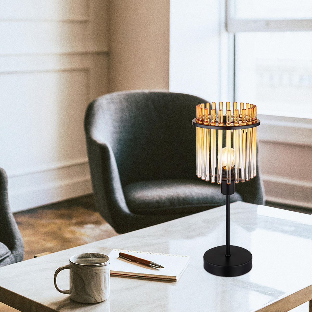 LED TISCHLEUCHTE Metall Orange - Orange, Glas (15/15/37.5cm) - Globo Lighting