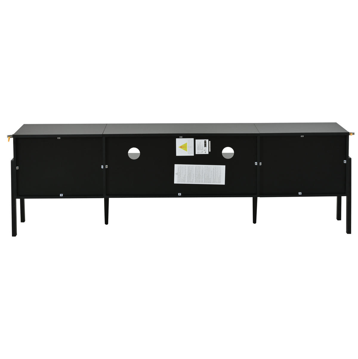 LOWBOARD in Schwarz TV-Schrank mit 2 Schränken und offenem Stauraum,geeignet für Fernseher bis 70 Zoll, B175/T39.5/H53cm - Schwarz/Naturfarben, Holzwerkstoff/Metall (175/53/39.5cm) - STILVORA