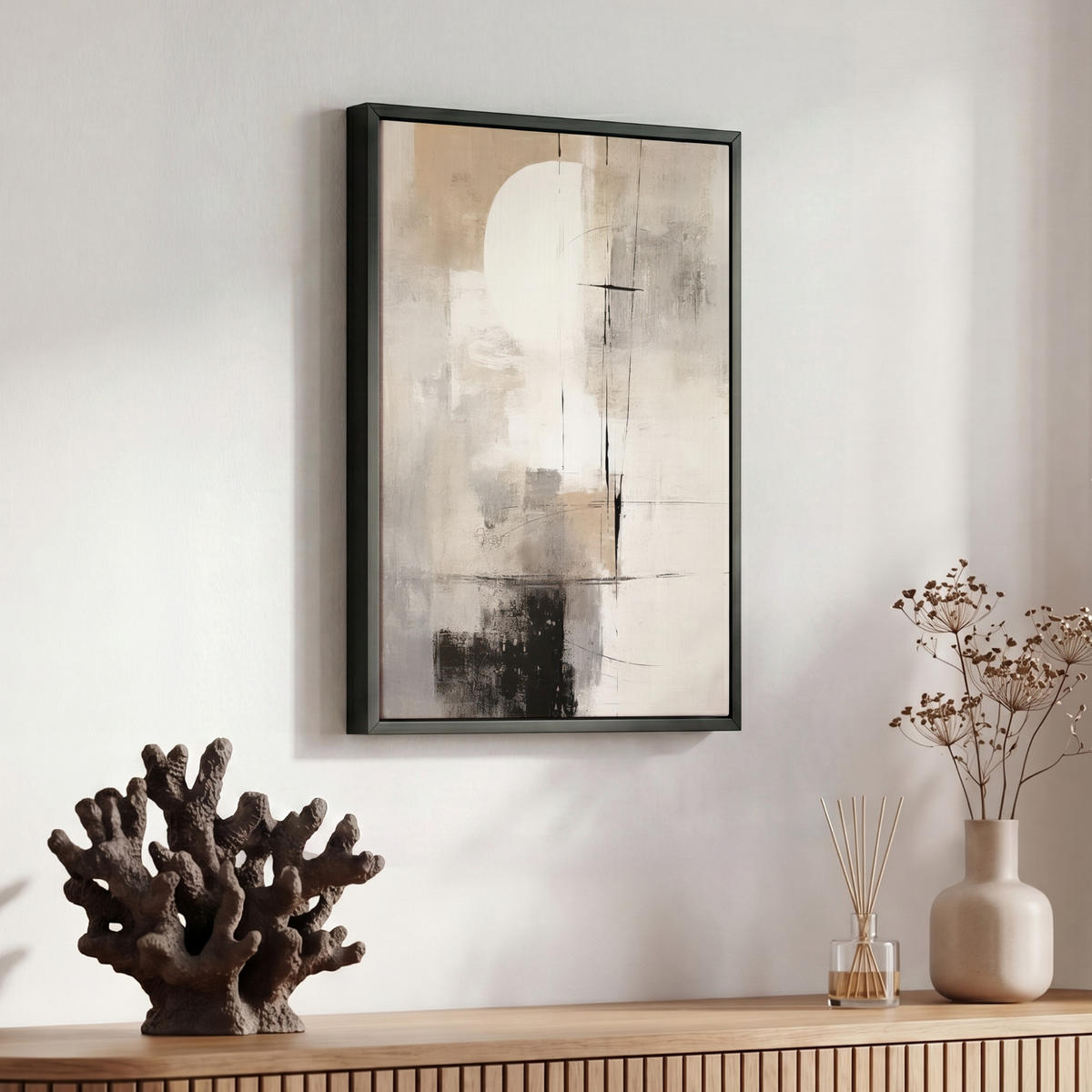 LEINWAND Bilder mit Rahmen - Abstrakt - Kunst - Grau - 30x40 - Hellgrau, Textil (30/40cm) - MuchoWow