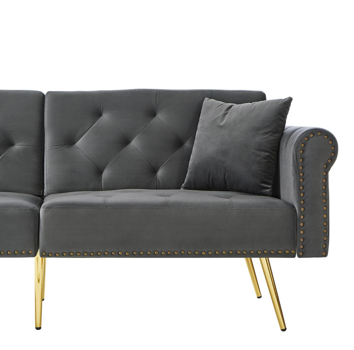 SCHLAFSOFA mit Schlaffunktion 147 x 85 cm Samt Antique Gray 2er-Kissen - Grau, Kunststoff (173/70/75cm) - Meubliv