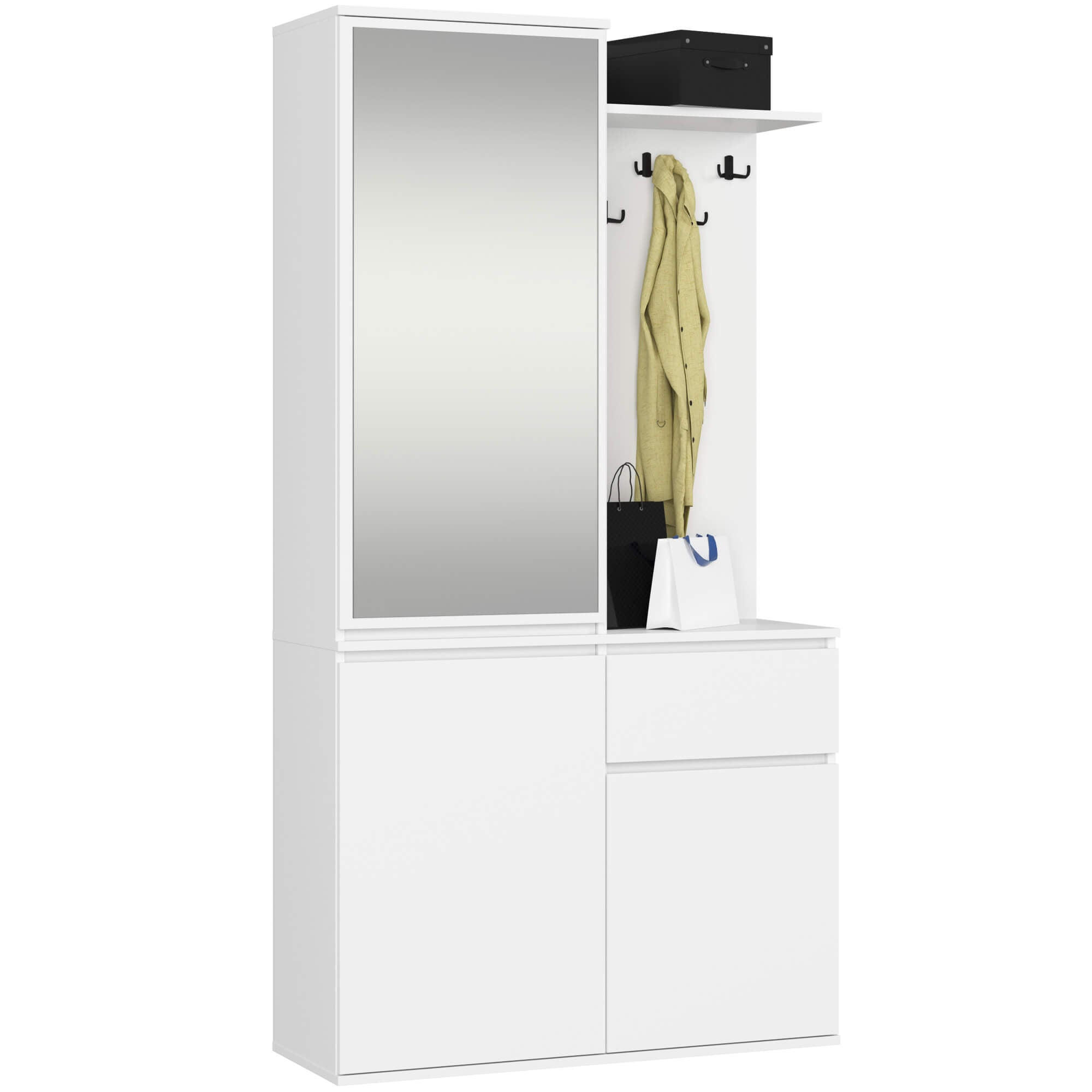 GARDEROBE Entro mit Spiegel, Weiß, 95x183x35 cm - Weiß, Holzwerkstoff (95/183/35cm) - Akord