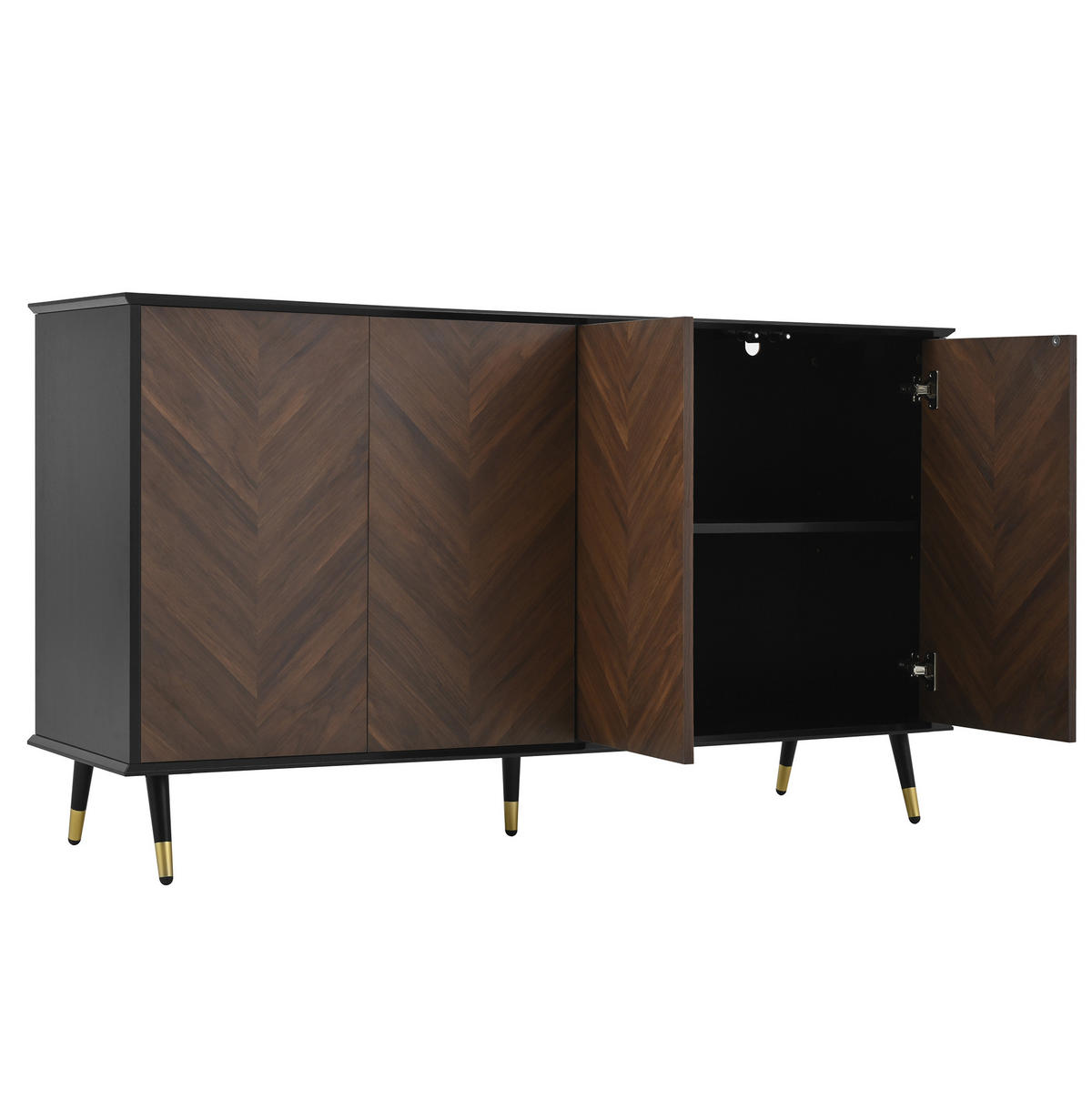 SIDEBOARD 140/40/80 cm in Schwarz/Braun mit 4 Türen und verstellbaren Regalen - Schwarz, Holzwerkstoff (140/80/40cm) - Flora Grace