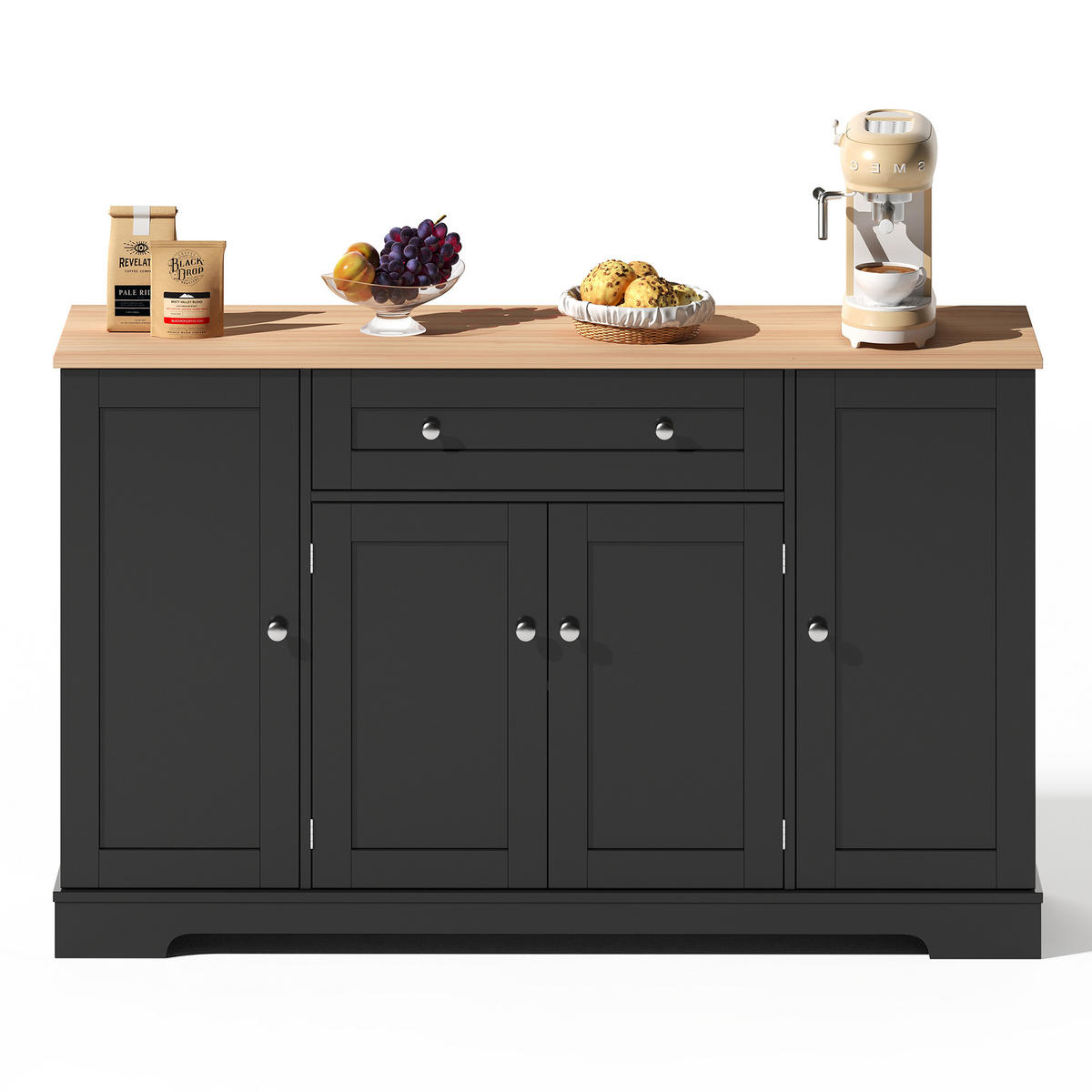 MODERNER Hochschrank aus MDF in Schwarz mit Schublade, Doppeltür und höhenverstellbaren Einlegeböden, Euro-Design, 138/40/85 cm, Schwarz - Schwarz, Holzwerkstoff (138/85/40cm) - Redom