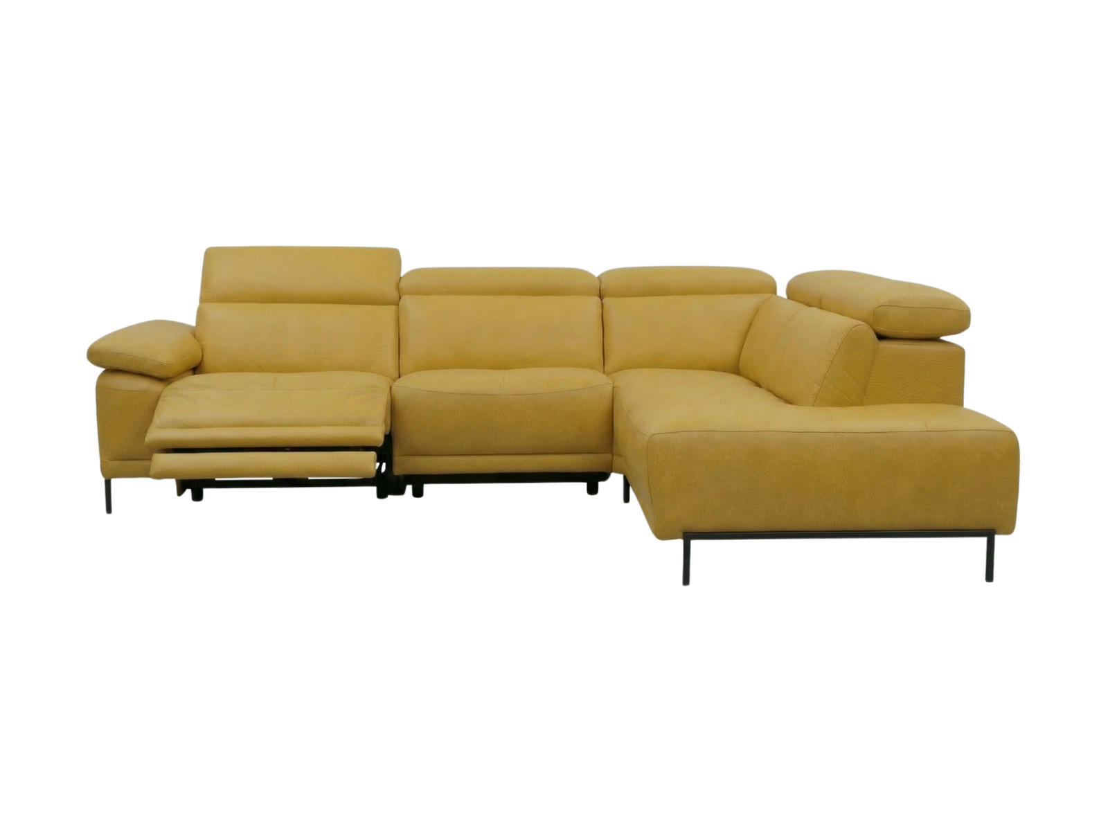ECKSOFA Linus Echtleder mit 1 x Relaxfunktion Senfgelb - Gelb, Leder/Metall (262/220cm)