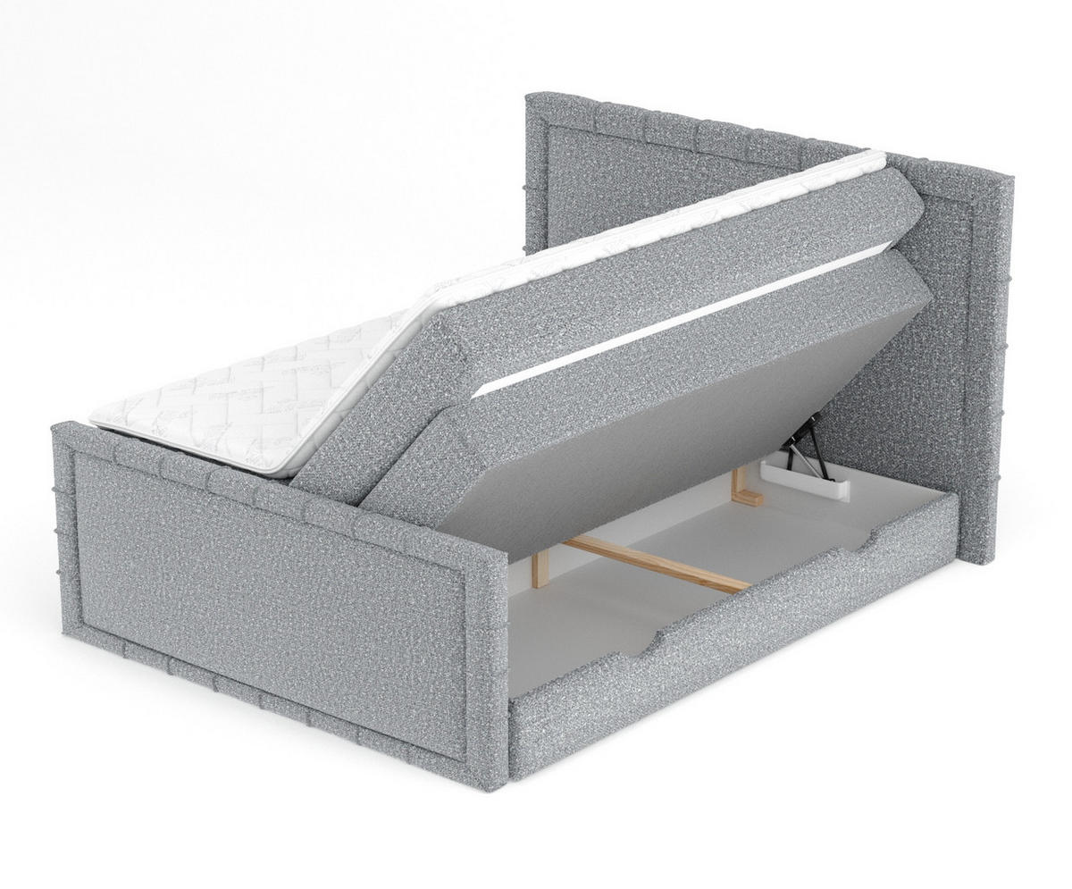 BOXBETT Estelle Grau 180/200 cm im Boucle-Stoff - Schwarz/Grau, Holz/Holzwerkstoff (180/200cm) - Maison de Reve