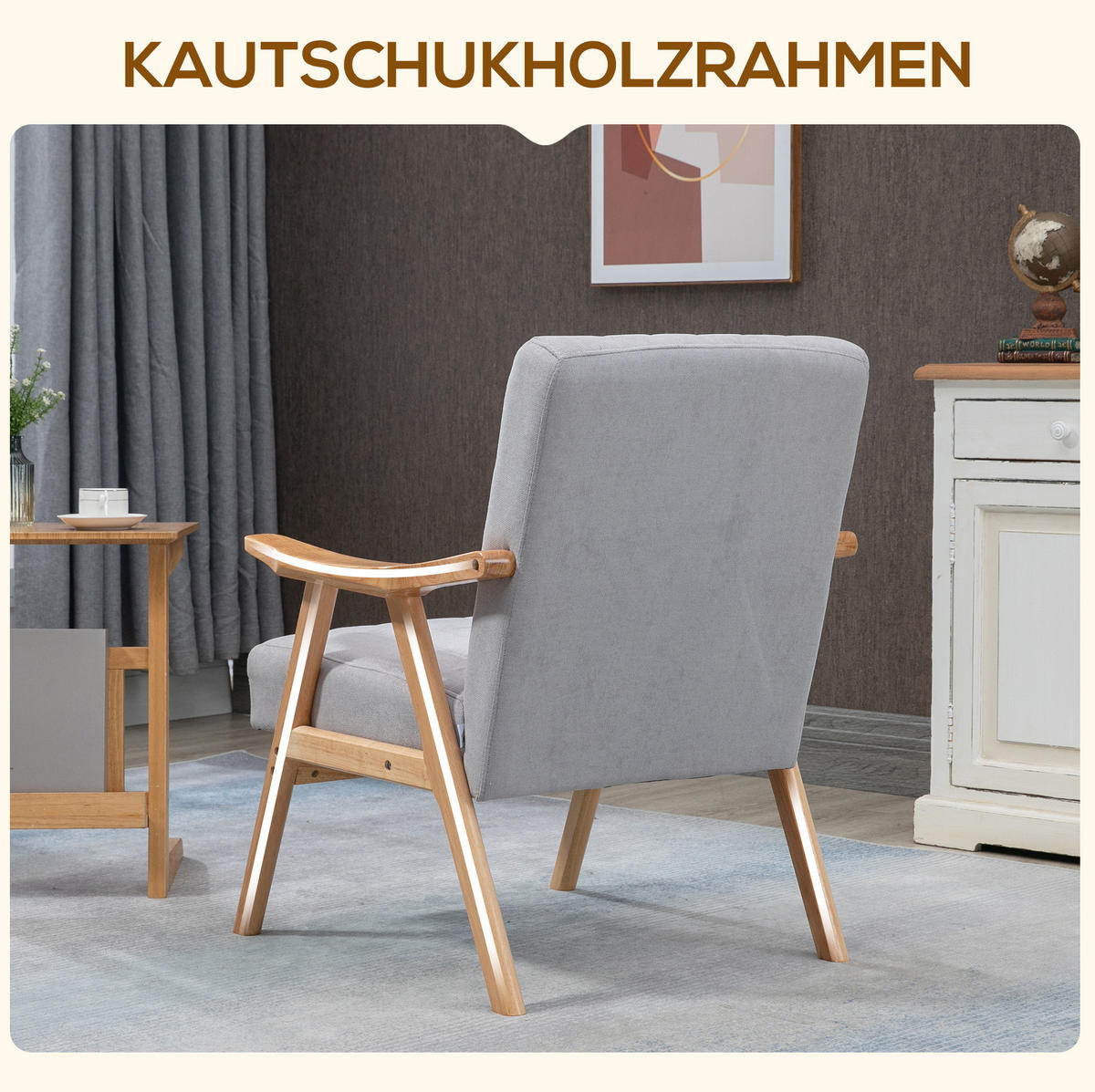 SESSEL 68/74/82 cm in Hellgrau im Skandi-Design mit Armlehnen - Hellgrau, Textil (74/82/68cm) - Flora Grace