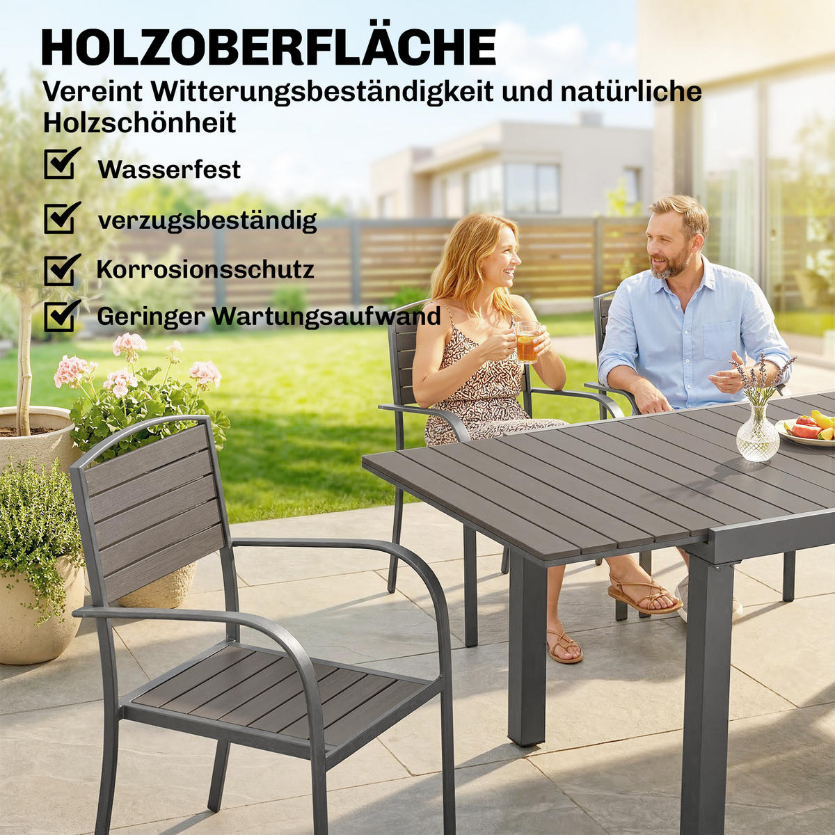 OUTDOOR-ESSGRUPPE 7er Set Aluminium WPC Grau - Dunkelgrau/Grau, Kunststoff/Metall - Outsunny