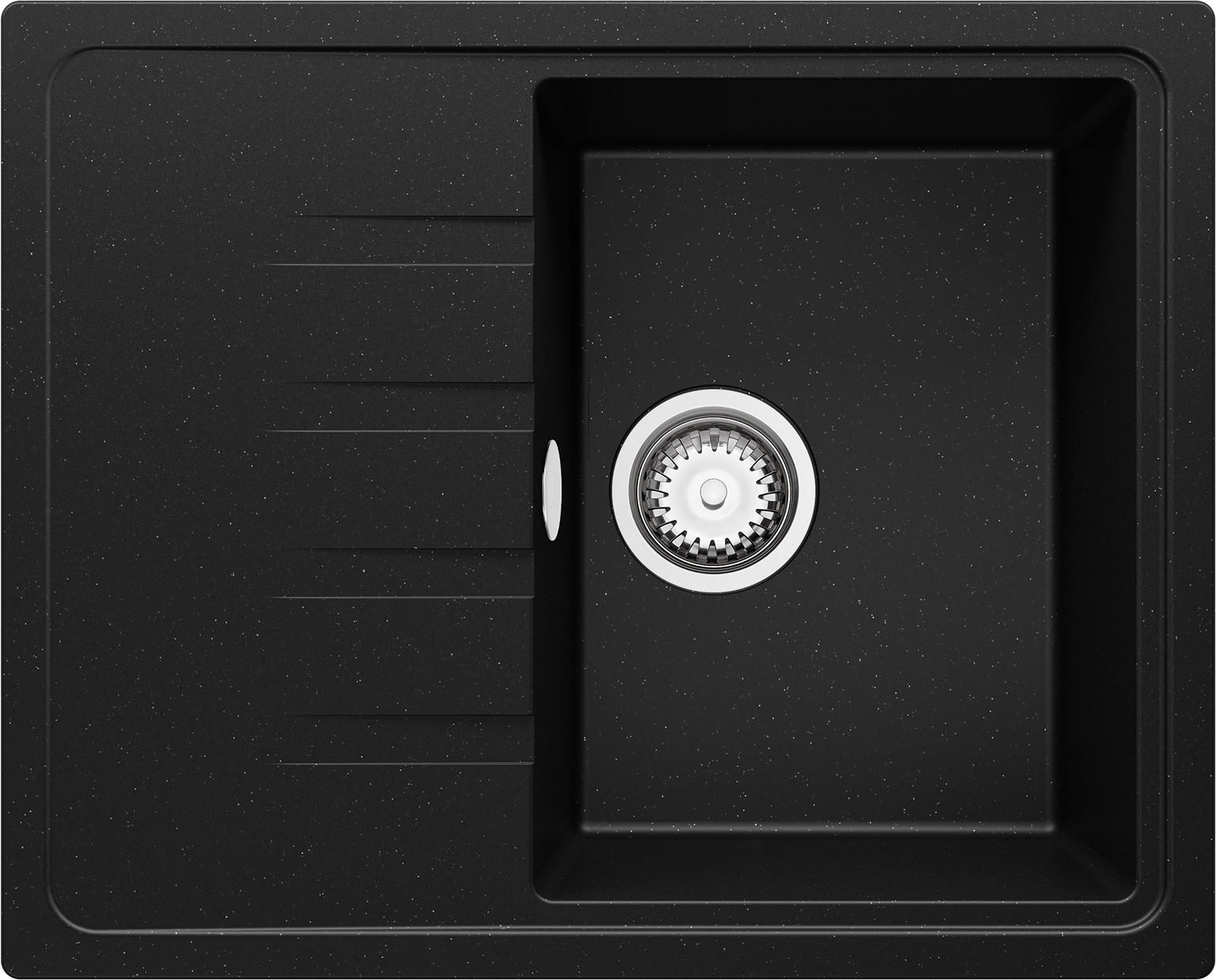 SPÜLBECKEN Mailand, 2-er set Schwarz Metallic 62/50 cm 1 Becken + Ablauf-Set ab 40er Unterschrank - Chromfarben/Schwarz Hochglanz, Kunststoff (62/19/50cm) - Primagran