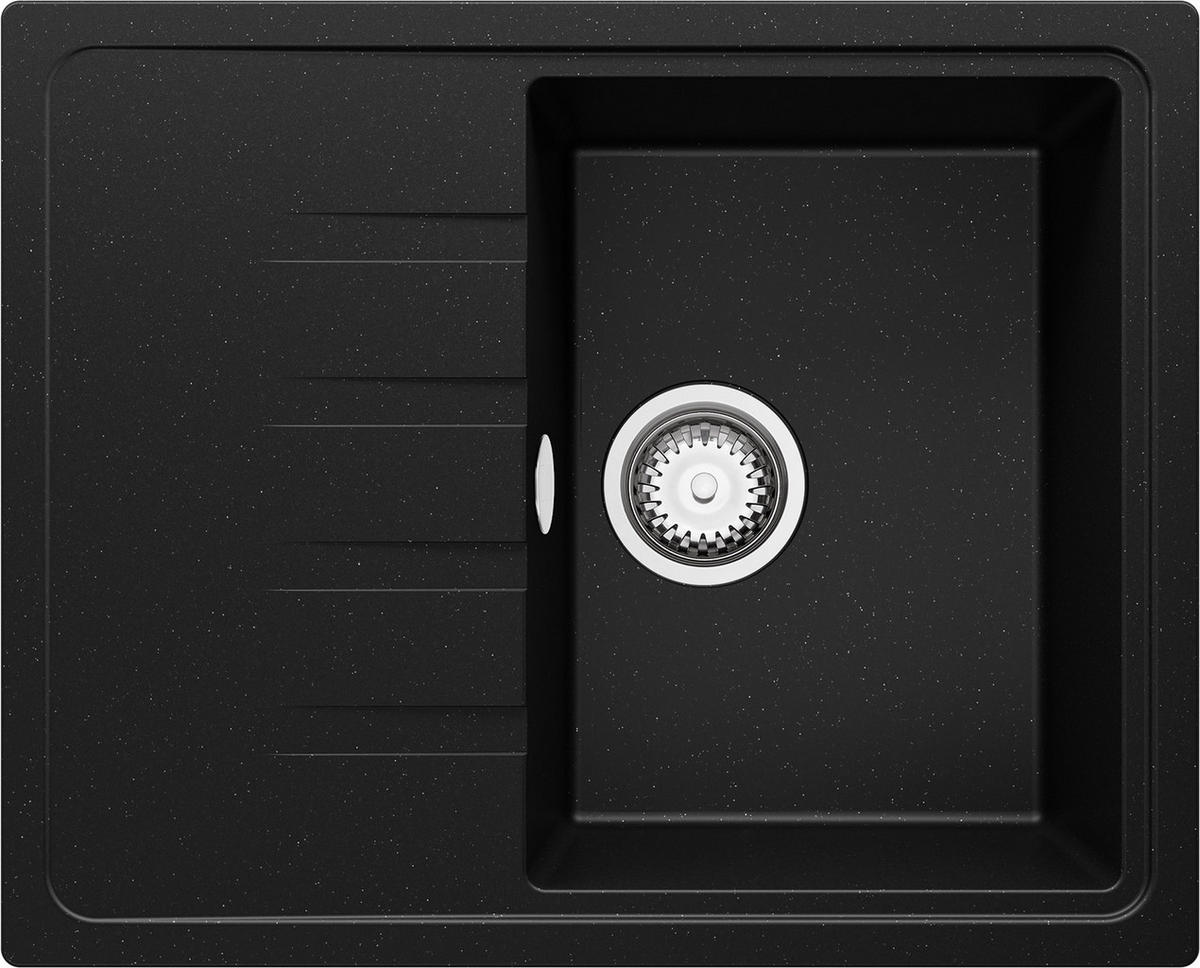 SPÜLBECKEN Mailand, 2-er set Schwarz Metallic 62/50 cm 1 Becken + Ablauf-Set ab 40er Unterschrank - Chromfarben/Schwarz Hochglanz, Kunststoff (62/19/50cm) - Primagran
