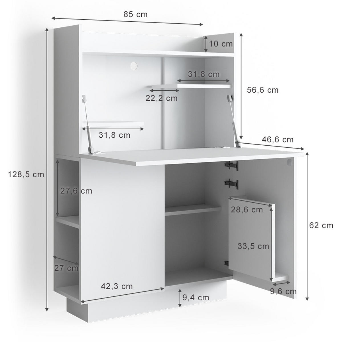 SEKRETÄR SCHREIBTISCH Alena Weiß 85 x 27 cm - Weiß, Holzwerkstoff (27/85/118.9cm) - Vicco