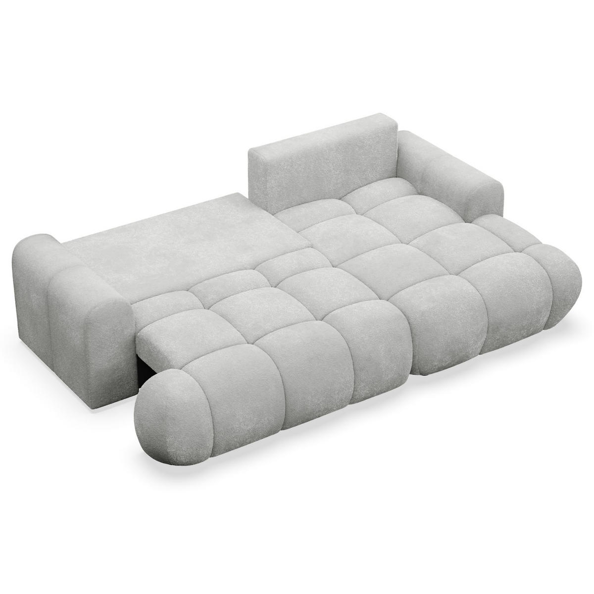 ECKSOFA Ombo Mini, Hellgrau Bouclé, rechtsseitig - Hellgrau/Schwarz, Kunststoff/Textil (256/155cm) - Selsey