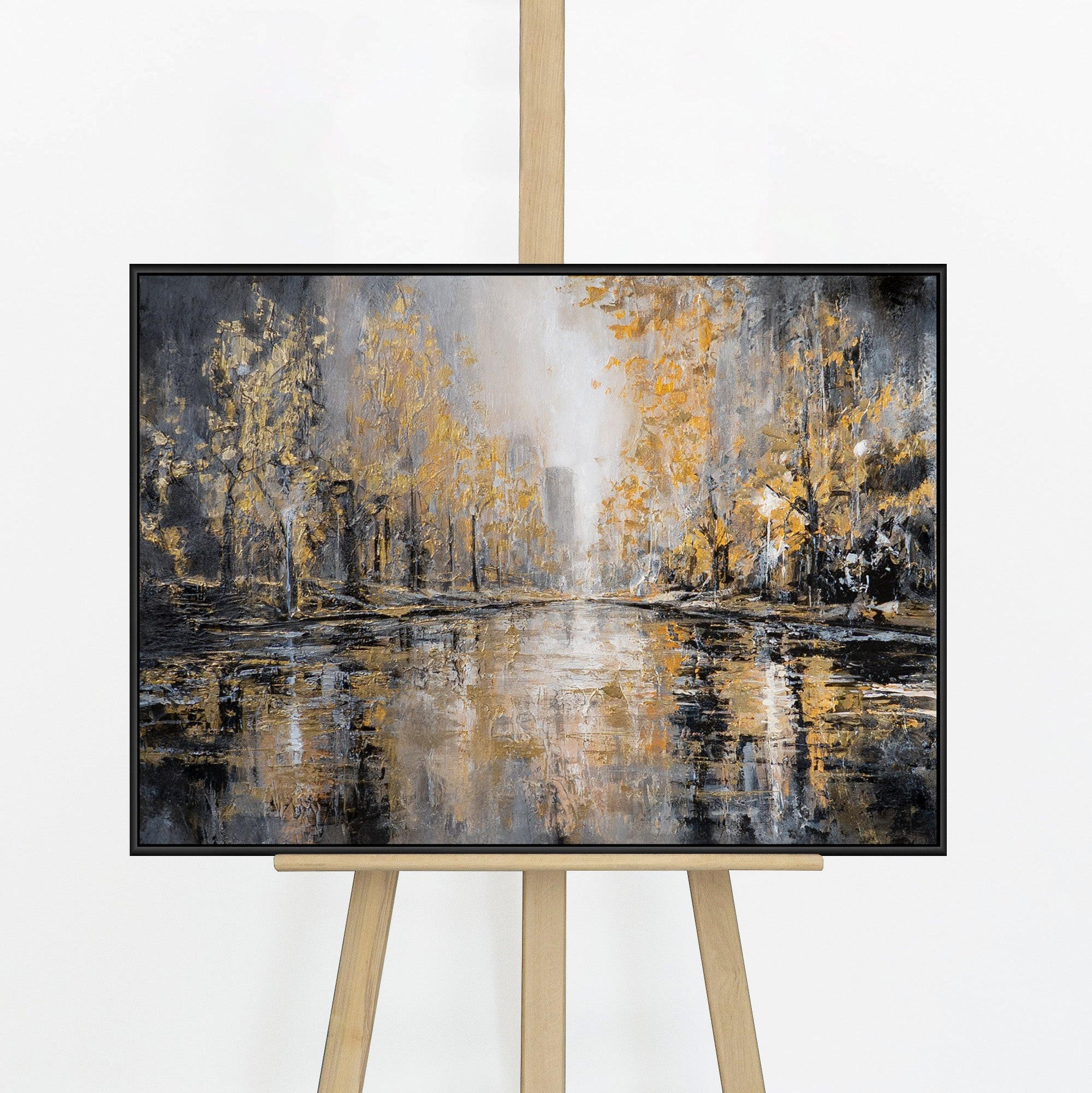 GEMÄLDE Herbstpark Schattenfugenrahmen Schwarz 70x50 cm - Schwarz, Holz (70/50cm) - YS-art gallery