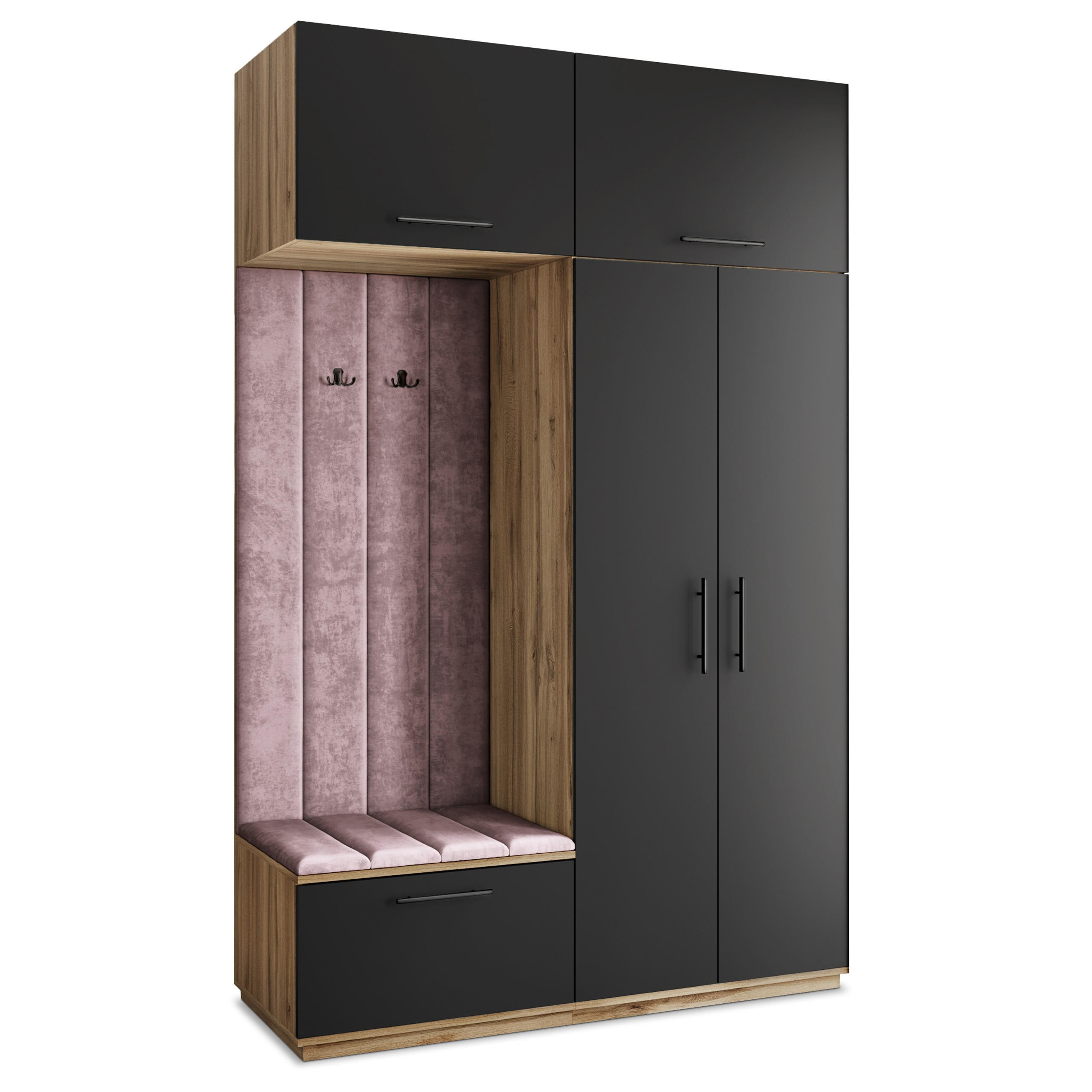 Masseno Garderobenschrank Eiche Wotan, Schwarz, Lila 150x240x60 cm