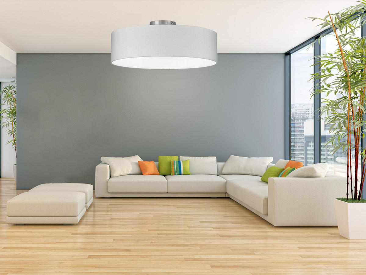 DECKENLAMPE Ø50cm, Lampenschirm Stoff Weiß - Weiß, Textil (50/50/19cm) - meineWunschleuchte