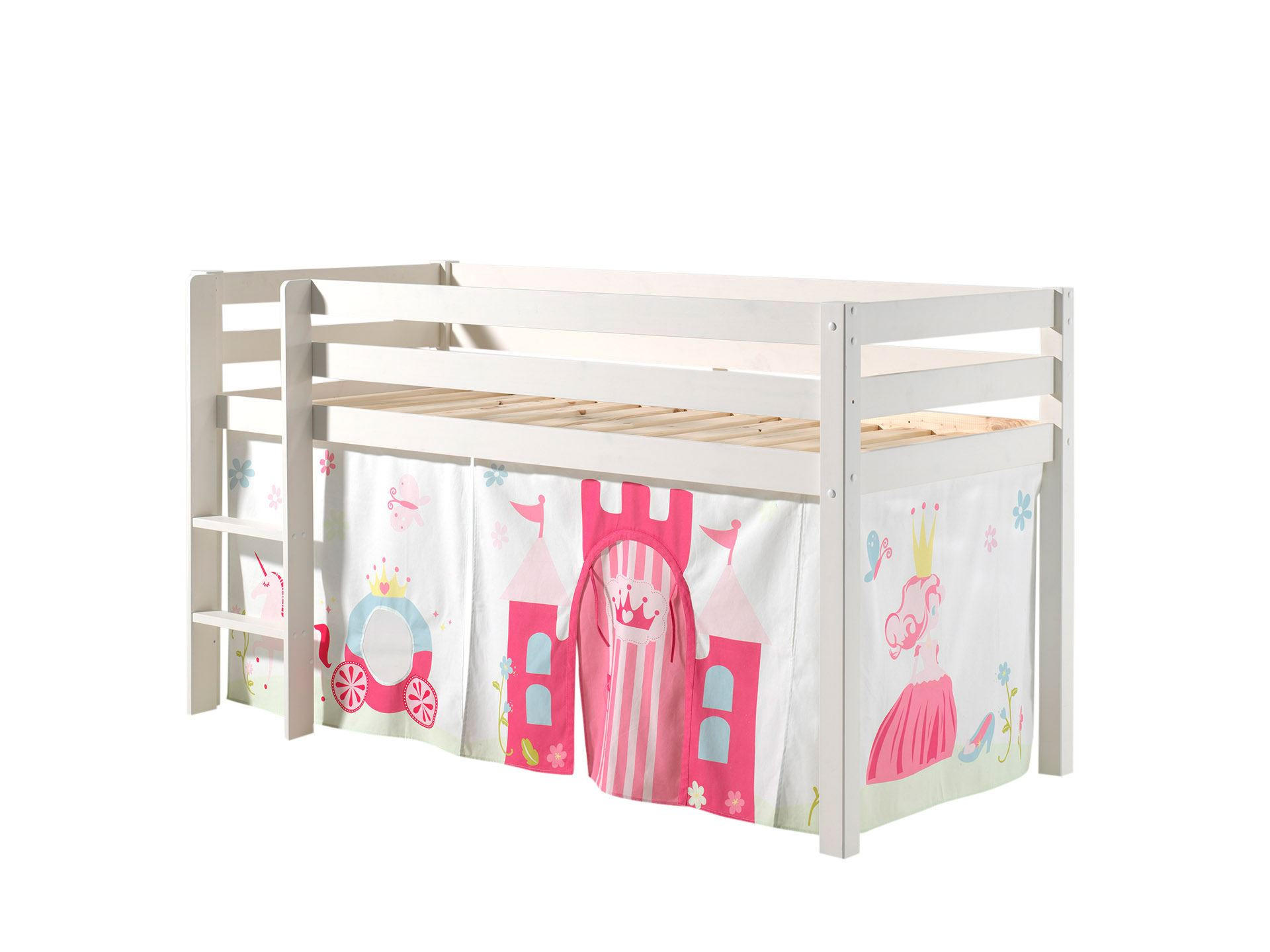 KINDERBETT Karolina 210x114x106 Massivholz Weiß Textilset Princess 1 - Magenta/Weiß, Holz (90/200cm) - 58aufmkessel