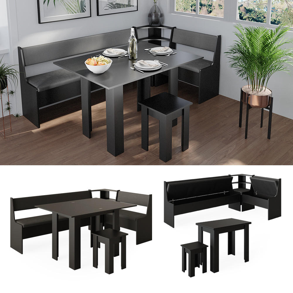 ECKBANKGRUPPE Roman Schwarz 120 x 41.5 cm mit Tisch - Silberfarben/Schwarz, Holzwerkstoff (210/80/120cm) - Vicco