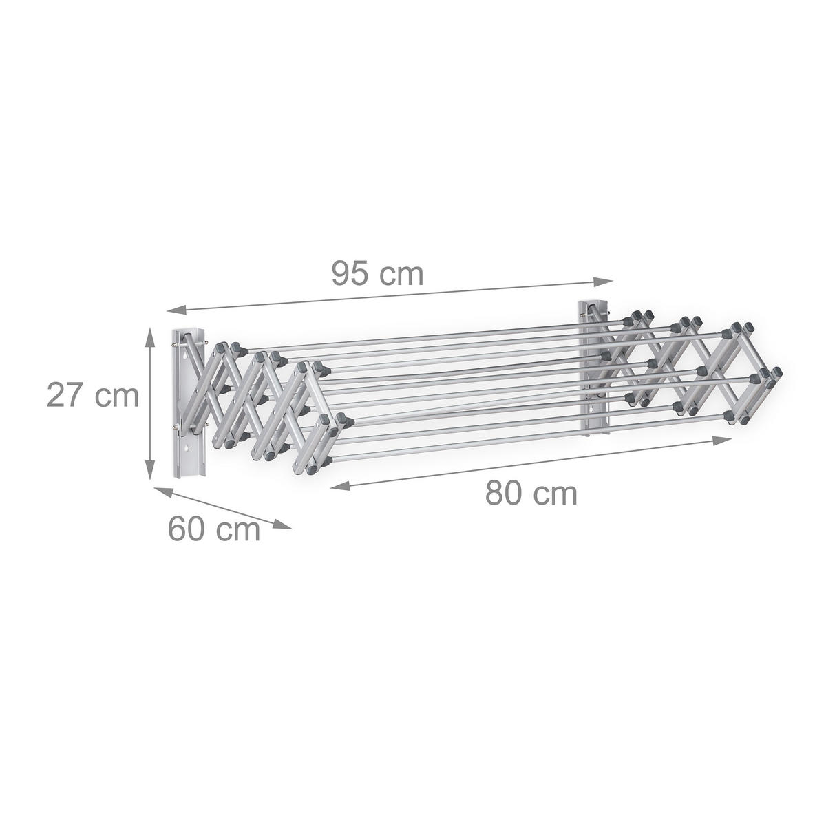 VÄGGTORKSTÄLLNING silver utdragbar aluminium 8 m - Silverfärgad, Metall (95/27/60cm) - Relaxdays