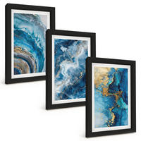 BILDER SET 3er Set - 20x30 cm Schwarzer Rahmen - Blaue abstrakte Muster - Schwarz, Kunststoff (20/30cm) - TULUP
