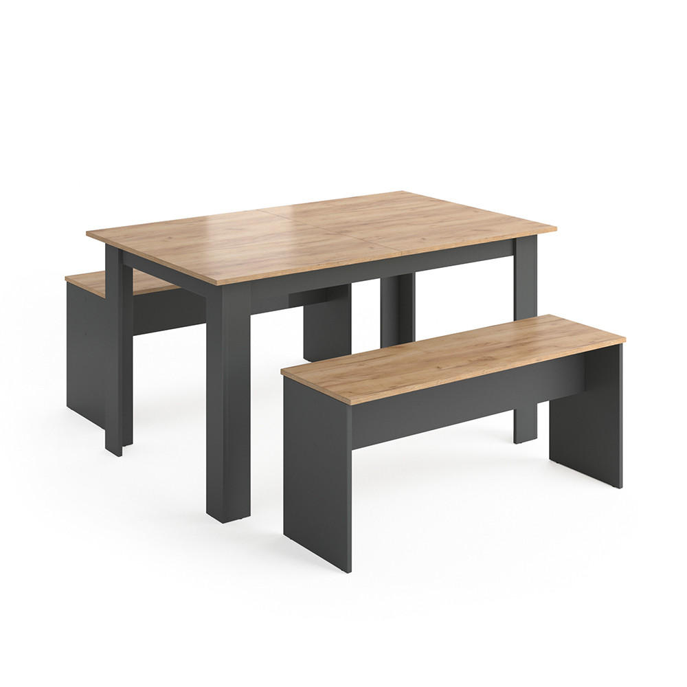ESSTISCH SET Sentio Anthrazit 90 x 140 cm mit 2 Bänken - Anthrazit, Holzwerkstoff (140/76/90cm) - Vicco