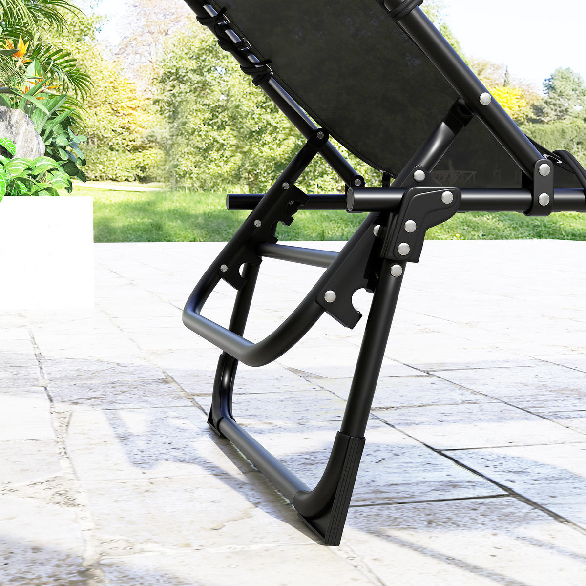 SONNENLIEGE 2er-Set DE-15631 klappbar, 4-fach verstellbar Schwarz - Schwarz, Metall (58/30/189cm) - ComfortXL